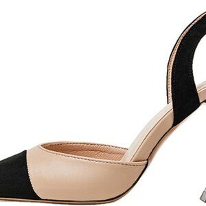 Women's Faux Suede Slingback Pumps Patchwork Heels Slip On Dress Shoes